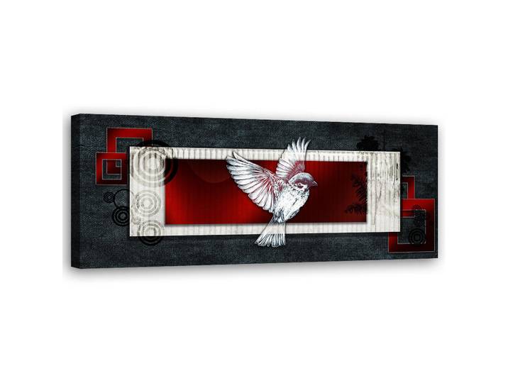 Feeby Wandbild vogel auf dunklem hintergrund, Grau, Abstrakt, Rechteckig, 90x30 cm, Bilder & Rahmen, Bilder, Leinwandbilder