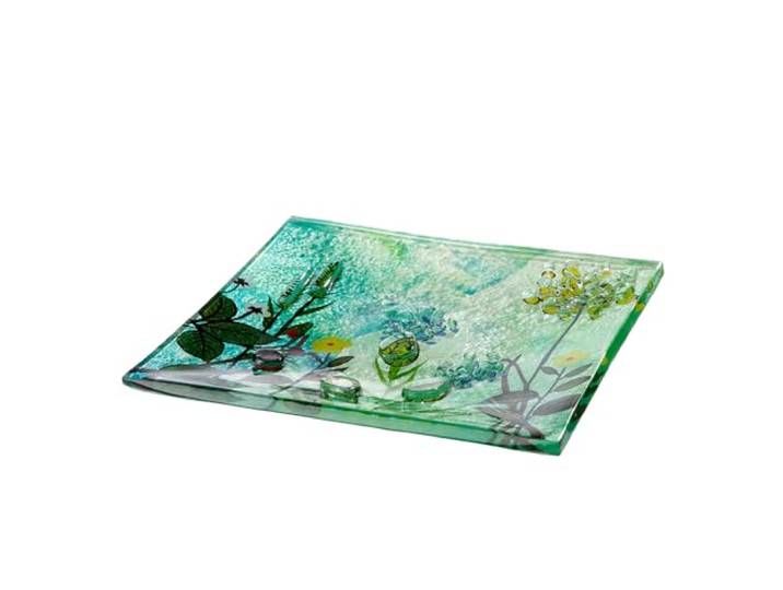 GILDE GLAS art Schale Wild Flowers aus Glas - Mehrfarbig - quadratisch - Höhe 20cm x Breite 20cm - glänzend - Einliniendesign-Muster