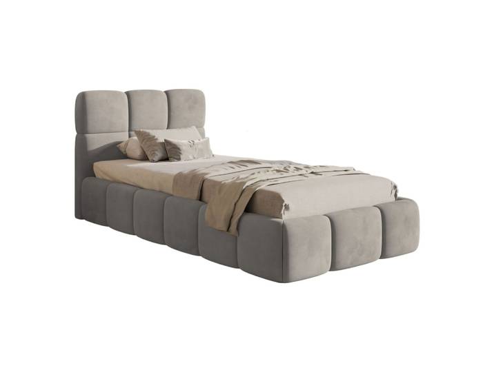 Lit rembourré 90x200 avec coffre, velours gris clair