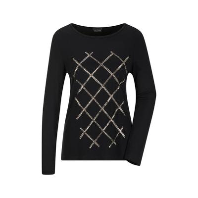 Langarmshirt GOLDNER "Langarmshirt aus Viskose mit Glanz", Damen, Gr. 42, schwarz, Obermaterial: 95% Viskose CV. 5% Elasthan EL., U-Boot-Ausschnitt, Shirts Langarmshirt, Pailletten