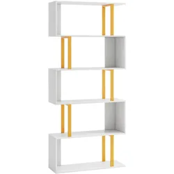 COSTWAY Bücherregal, weiß, Standregal mit 5 Ebenen, S-förmig, Büroregal, freistehend