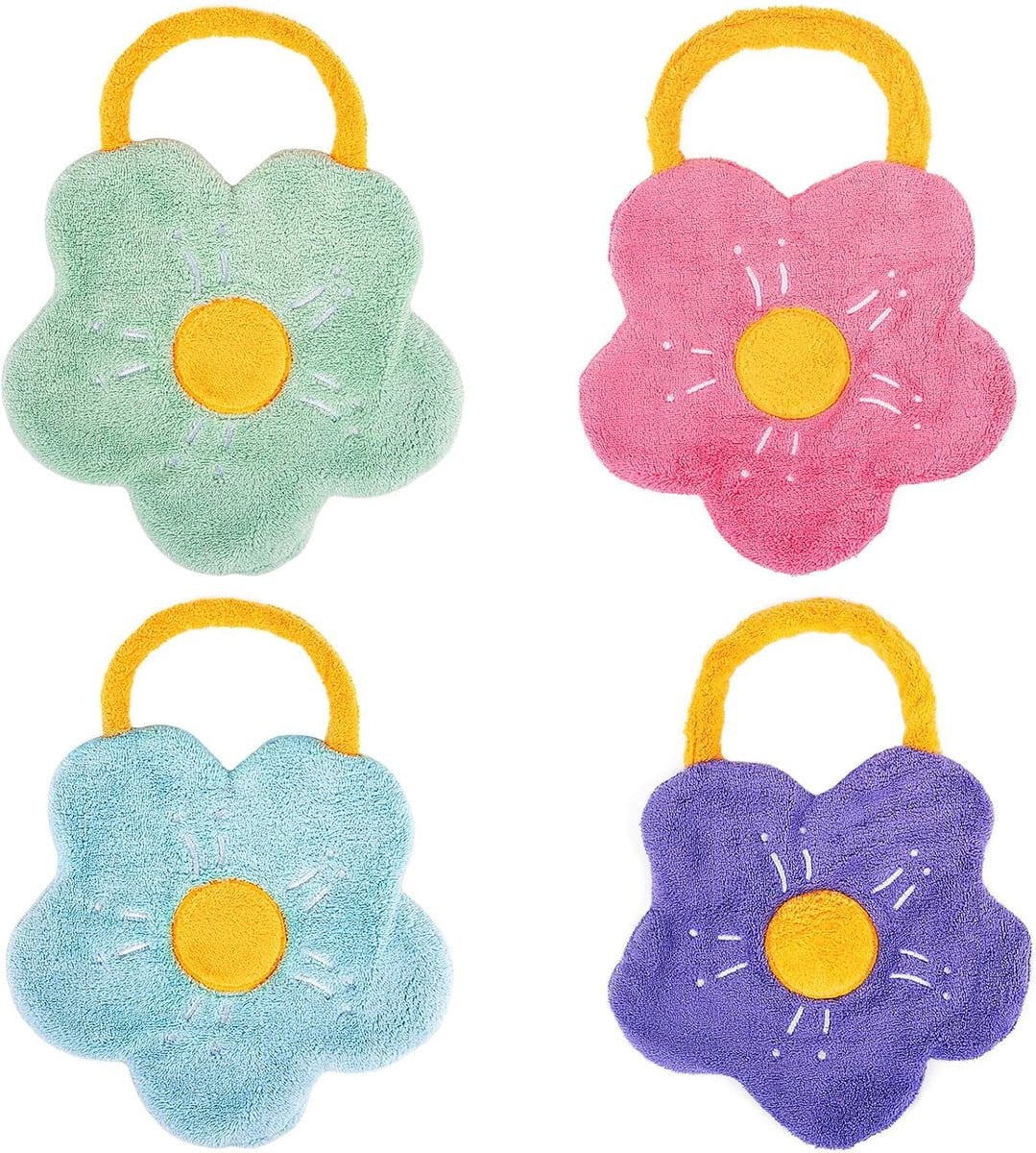 4-pack zachte microvezel bloemenhanddoeken voor keuken en badkamer, superabsorberend koraalfleece, meerkleurig