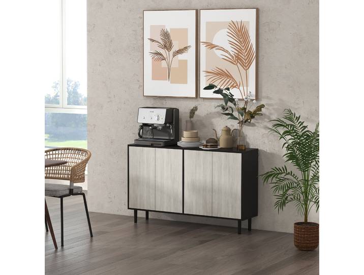 HOMCOM Buffet Cuisine 2 Placards Étagères Réglables Noir Bois Gris