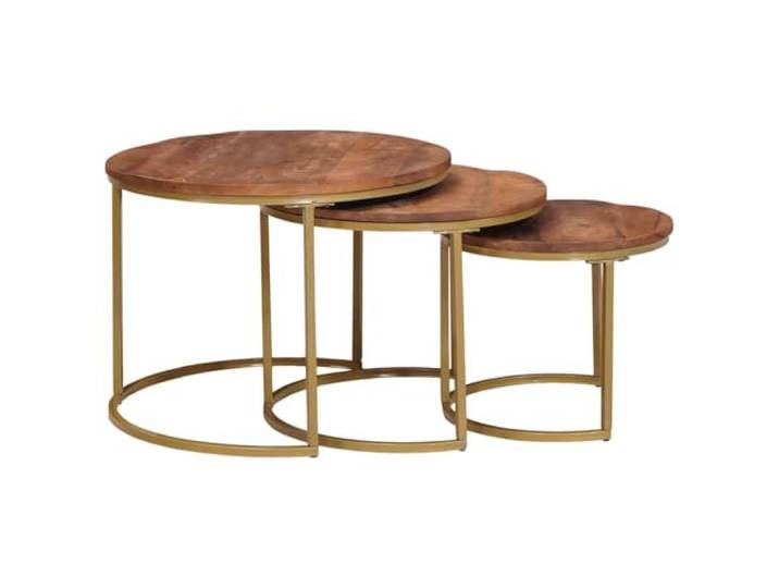 KTHLBRH Stapelbare Beistelltische 3 Stück Mangoholz Stahl Nistgarnitur Design Industrie Wohnzimmer Modern Rundprofil Minimalistisch