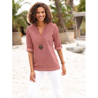 Jeansbluse CASUAL LOOKS, Damen, Gr. 48, rot (rosenholz), 100% Baumwolle, unifarben, Rundhals, Blusen Jeansbluse