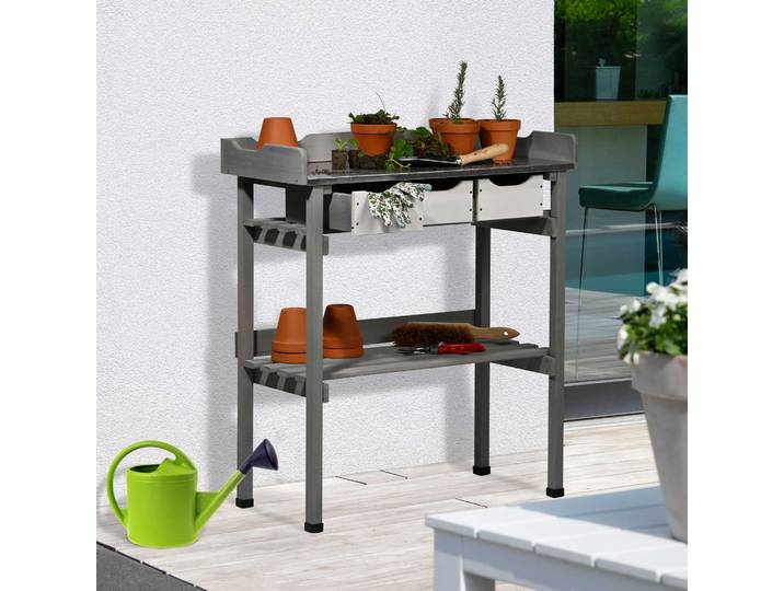 Pflanztisch DOBAR mit 3 Schubladen, Grau-Weiss , grau (steingrau, weiß), B:78cm H:88cm T:38cm, Tische, Pflanztisch