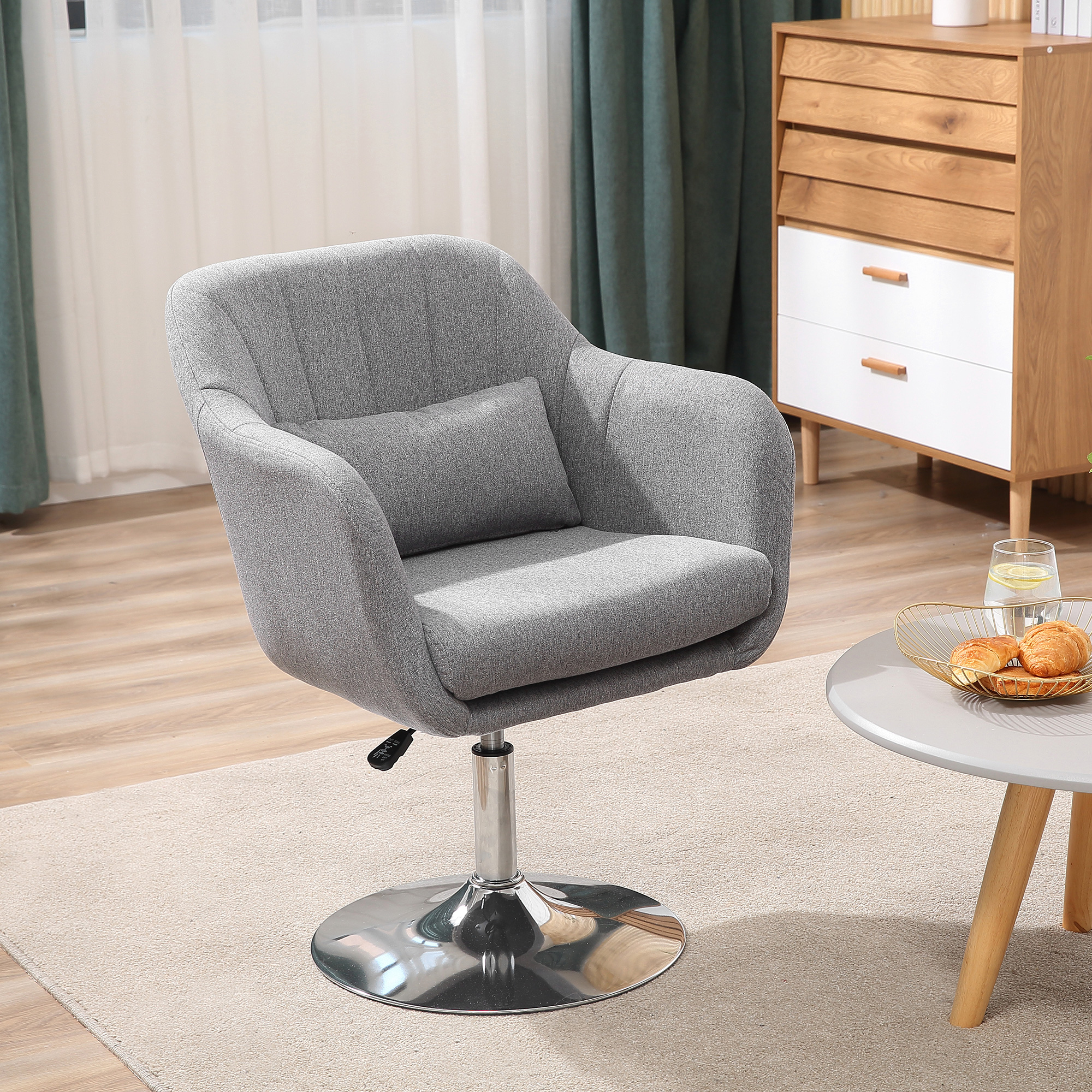 Homcom Sedia Girevole a 360° ad Altezza Regolabile, con Cuscino, Supporto Lombare e Bracciolo, 60x60x79-91 cm, Grigio Aosom