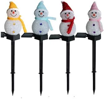 Combo Retail Shop LED Snowman Solar Garden Light, Outdoor Ground Stake Light, Solar Powered Xmas Pathway Lights For Christmas Lawn Yard warm White red