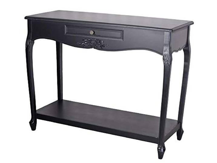 PALAZZO INT WANDTISCH „Chateau Chaumont“ – Schwarzer Konsolentisch im französischen Landhausstil Rokoko Shabby Chic mit Schublade 80×99×40 cm Holz Konsole Antik Stil Flurtisch Telefontisch
