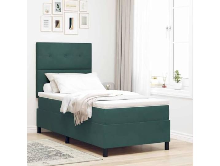 LED Beleuchtung modernes Design Boxspringbett Grün 90 x 190 cm LED Boxspringbett mit Matratze Dunkelgrün 90x190 cm Stoff Bett mit RGB LED Beleuchtung verstellbarem Kopfteil