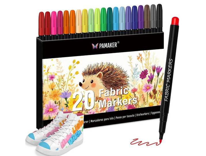 Textilstifte Set 20 Farben Fein Spitze Waschmaschinenfest, Mehrfarbig, Kunststoff, 10x10x15 cm, Dekoration, Malbedarf & Bastelbedarf