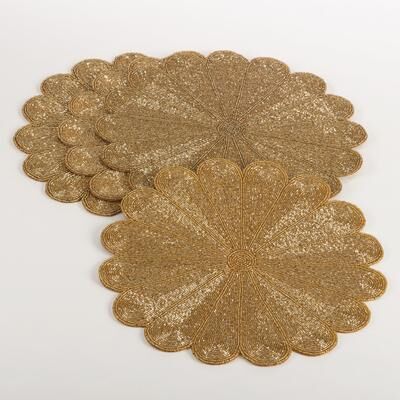 Saro Lifestyle Beaded Placemats With Flower Design (Set of 4)