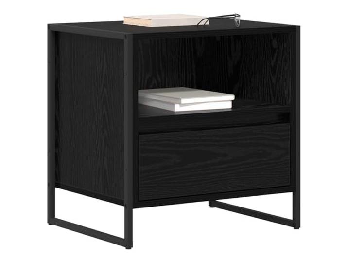 KTHLBRH Nachttisch Eiche Schwarz 50 x 39,5 x 50 cm Holz mehrschichtig Mit 1 Schublade, Stahlbeine, industrieller Stil, pflegeleicht