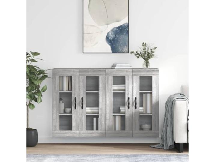 Wandschränke 2 STK. Grau Sonoma Holzwerkstoff mit Glastüren, Dekorative Wandschränke mit eleganter Optik für zusätzlichen Stauraum, praktische Wandmontage Schrank für Ordnung im