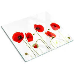GLASPLATTE 60x52 cm Mohnblumen