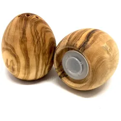 2er Set Salz- und Pfefferstreuer Ei-Form aus Olivenholz