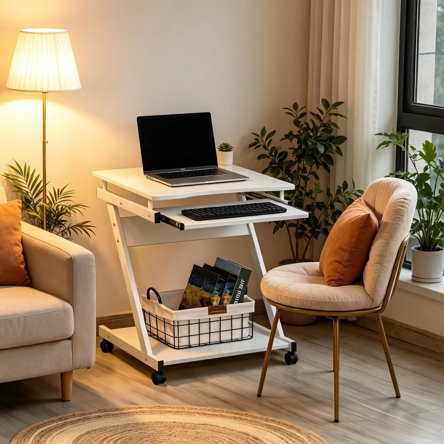 CHICFURN Computerbureau met toetsenbordlade en wielen - Wit