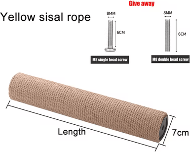 Inspire Curations SisalPro DIY Cat Scratching Post Replacement Durable Rope Wrapped Climbing & Scratch Pole yellow Sisal 12.5cm