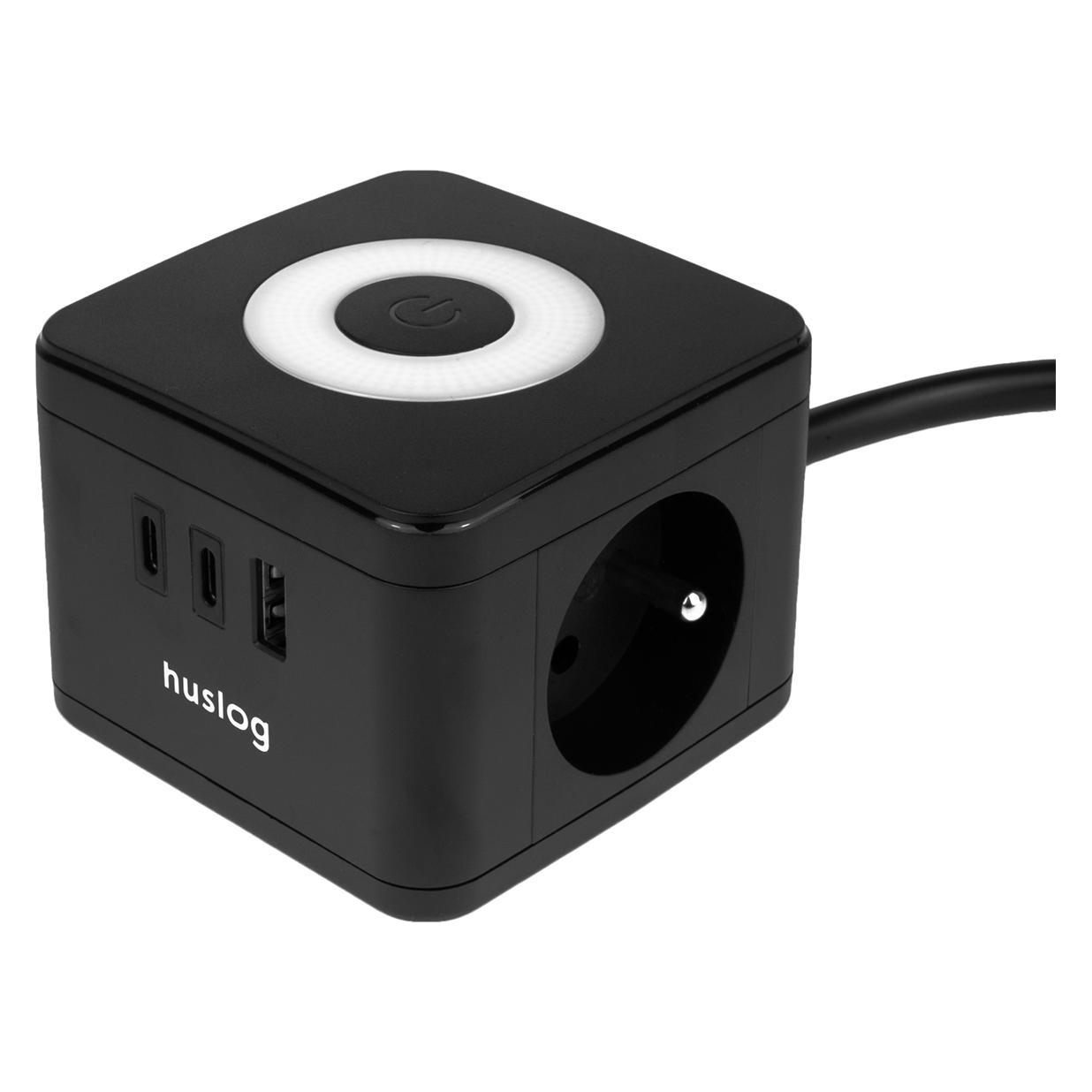 Huslog Würfel-Verlängerungskabel mit LED (16 W, 5 Ports) (PRKK2X3USBHUSBK)