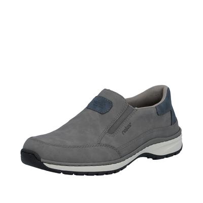 Slipper RIEKER, Herren, Gr. 43, Textil, grau (grau, jeansblau), Lederimitat, Basic, Schuhe Slipper, Slip-on-Sneaker, Freizeitschuh, Halbschuh mit Gummizug
