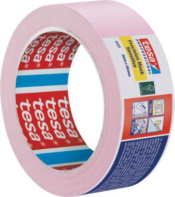 tesa Präzisionskrepp Sensitiv 4333, 38 mm × 50 m, hellrosa – scharfe Kanten, für empfindliche Oberflächen