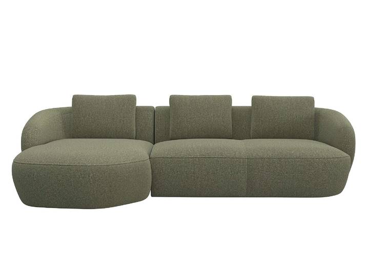 Wohnlandschaft, Chenille, Grün (Moss) 276×146 cm, L-Form mit Recamiere, Modern, Flexlux