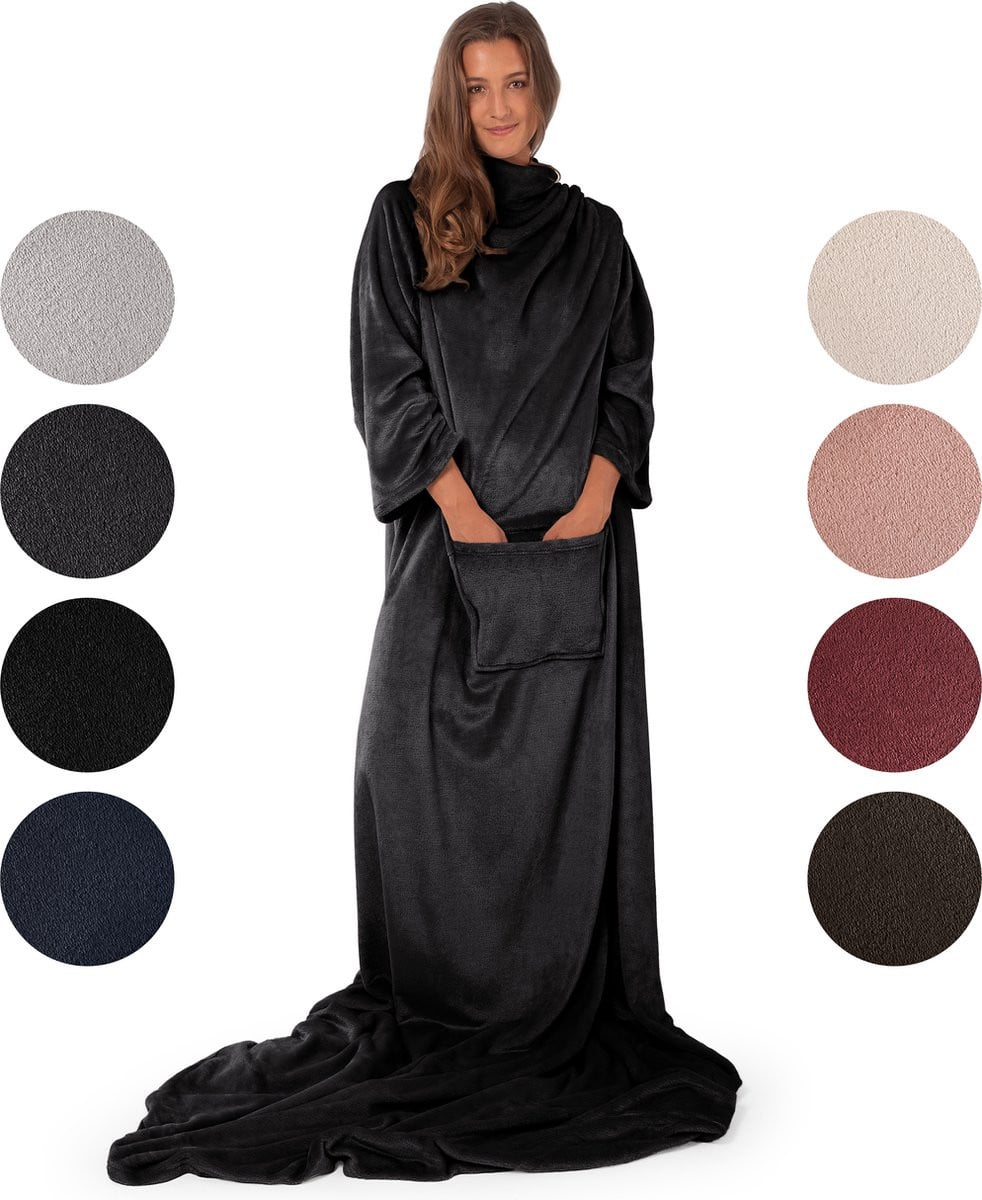 Blumtal Fleece deken met mouwen - Hoodie Deken - Fleece Plaid - Antraciet - 170 x 200 cm