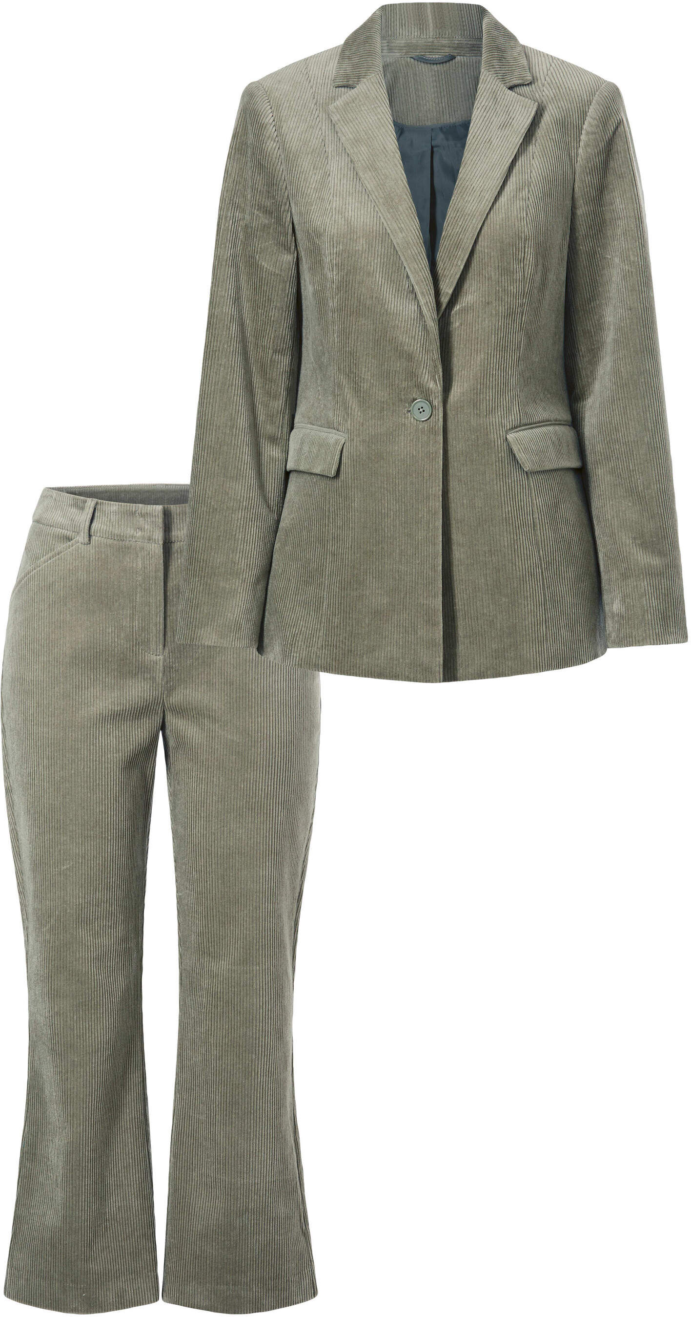 Business-Kostüm HEINE "Hosenanzug Anzug aus Cord", Damen, Gr. 44, beige (khaki), Cord, , Modisch, Kostüme Business-Kostüm