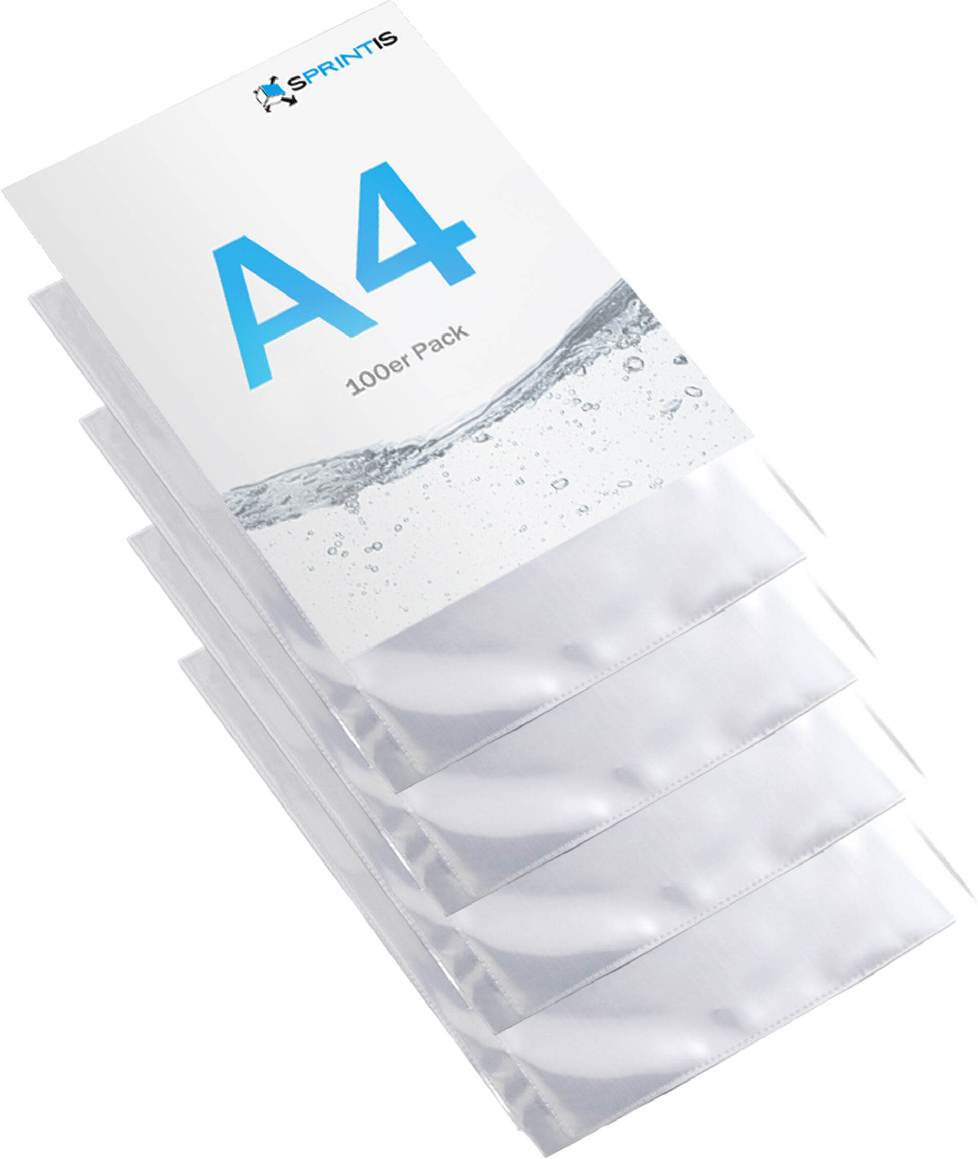 SPRINTIS 100 Unités - Pochettes transparentes, A4 110 µm   Bord de classement:: largeur 17 mm, non perforée, PP