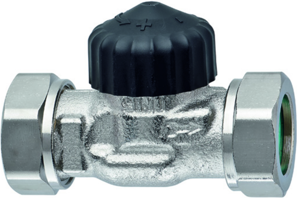 Heimeier Standard Thermostat-Ventilunterteil 2272-03.000 G 1 IG, kvs 2,50, Durchgang, Rotguss vernickelt, flachdichtend