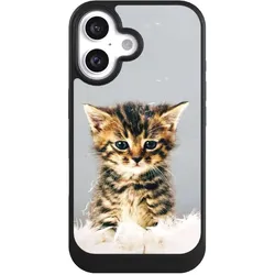 Nivocase Hülle für Apple iPhone 16 Handyhülle NIVOcore Case Schwarz Feder Haustier Katze (Apple iPhone 16), Smartphone Hülle, Schwarz
