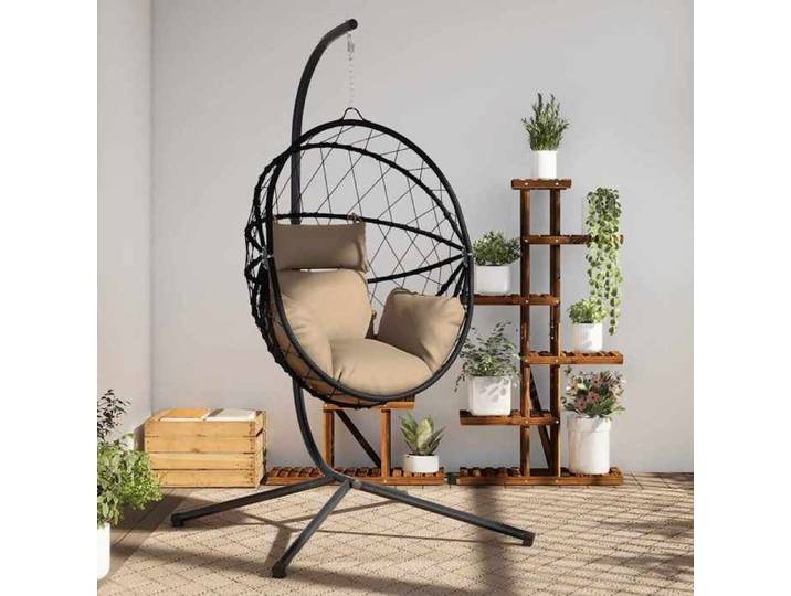 En solde  Chaise suspendue - BURKE - fauteuil œuf suspendu - en forme d'œuf et support taupe rotin et acier J5852