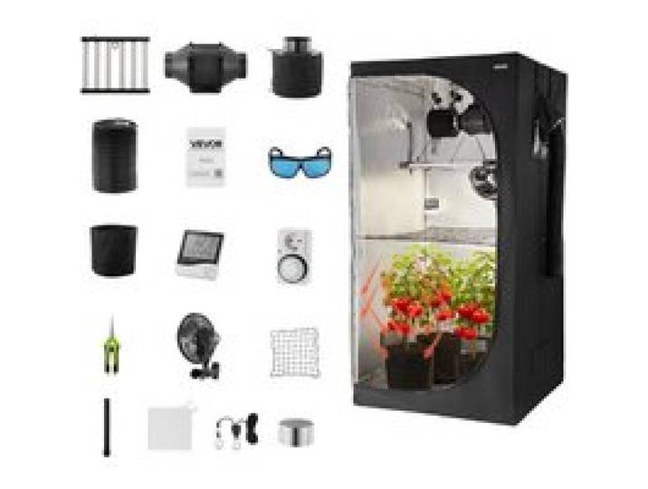 VEVOR Growzelt-Set, 100x100x200 cm, Gewächshauszelt mit Vollspektrum-LED-Zuchtlicht & Belüftungssystem, Pflanzenzelt 600D hochreflektierendes Mylar, Anzuchtzelte für Blumen und Gemüse