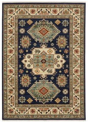 Style Haven Leander Tribal Medallion Navy/ Multi Fringed Wool Blend Area Rug.