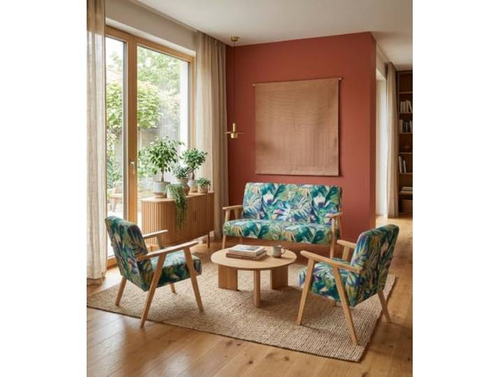 Family Meble Sitzgruppe Soler M – Zweisitzer-Sofa und 2 Sessel im Retro-Stil – Variante Flowers M 120