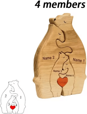 Inspire Curations Personalized Wooden Bear Family Puzzle Custom Bear Family Puzzle Personalized Family Name Decor For Home 4 Members no Customization