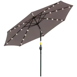 Outsunny 265 cm Sonnenschirm mit 32 Solar-LED-Leuchten, neigbarer Stahlmast & Kurbelgriff, Grau – Outdoor-Gartenparasol