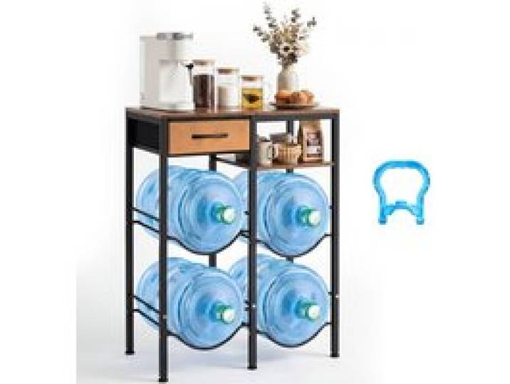 VEVOR Wasserkrughalter, 4-Stufig, Doppelreihen, für 4 Flaschen, Wasserkrugregal mit Ablagefach & Schublade, Wasserspenderregal, Wasserflaschenregal Wasserbehälterregal für Küche & Wohnzimmer