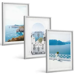 BILDER SET 3er Set - 40x60 cm Silberner Rahmen - Meeresarchitektur Griechenlands