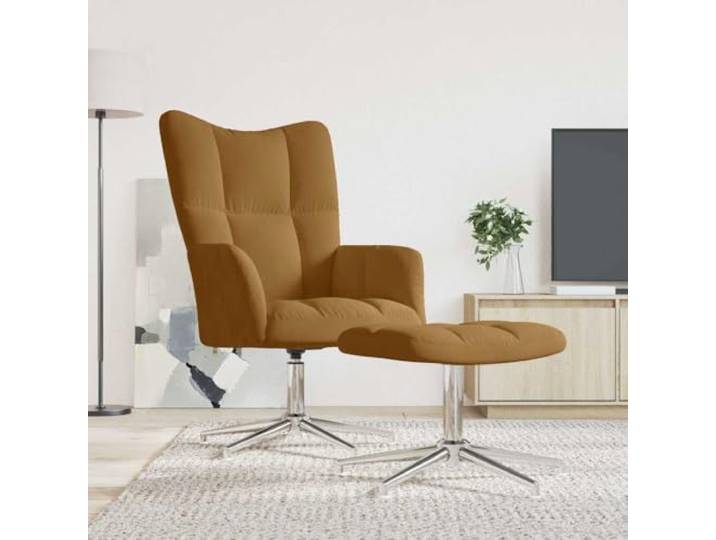 Relaxsessel mit Hocker, braun, Velours, drehbar um 360 Grad Gepolsterter Schaumstoff, weicher Samt, stabiler Stahlrahmen, gekreuzte Beine, Verwendung im Innenbereich