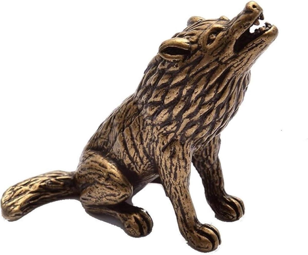 Koperkleurig Wolf Beeldje - Uniek Handgemaakt Ornament voor Huisdecoratie