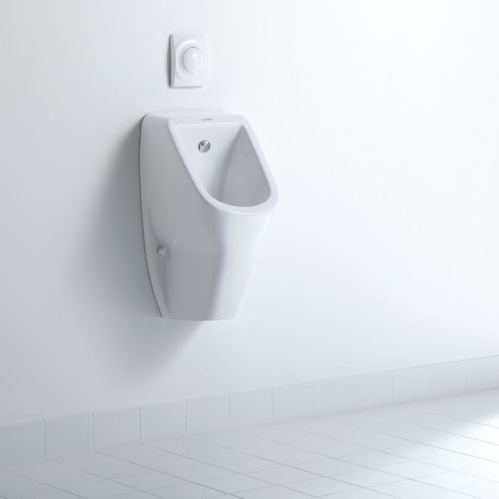 Duravit D-Code Urinal 0829302007 Weiß Hochglanz, Zulauf von hinten, rimless, mit Fliege