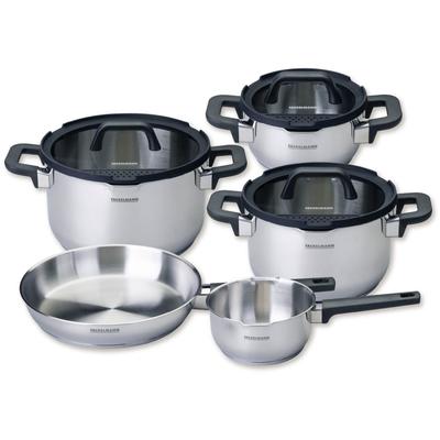 Topf-Set FACKELMANN "Elmau", silber (silberfarben, schwarz), Töpfe, Deckel mit Abgießfunktion