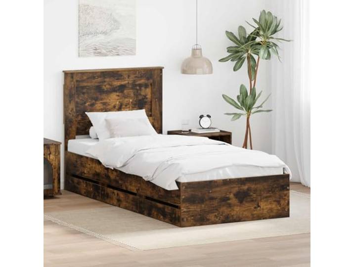 RJPLMFV Bettgestell, Holz, 100 x 200 cm Mit versteckten Schubladen, integriertem Kopfteil, Lattenrost, modernes Design
