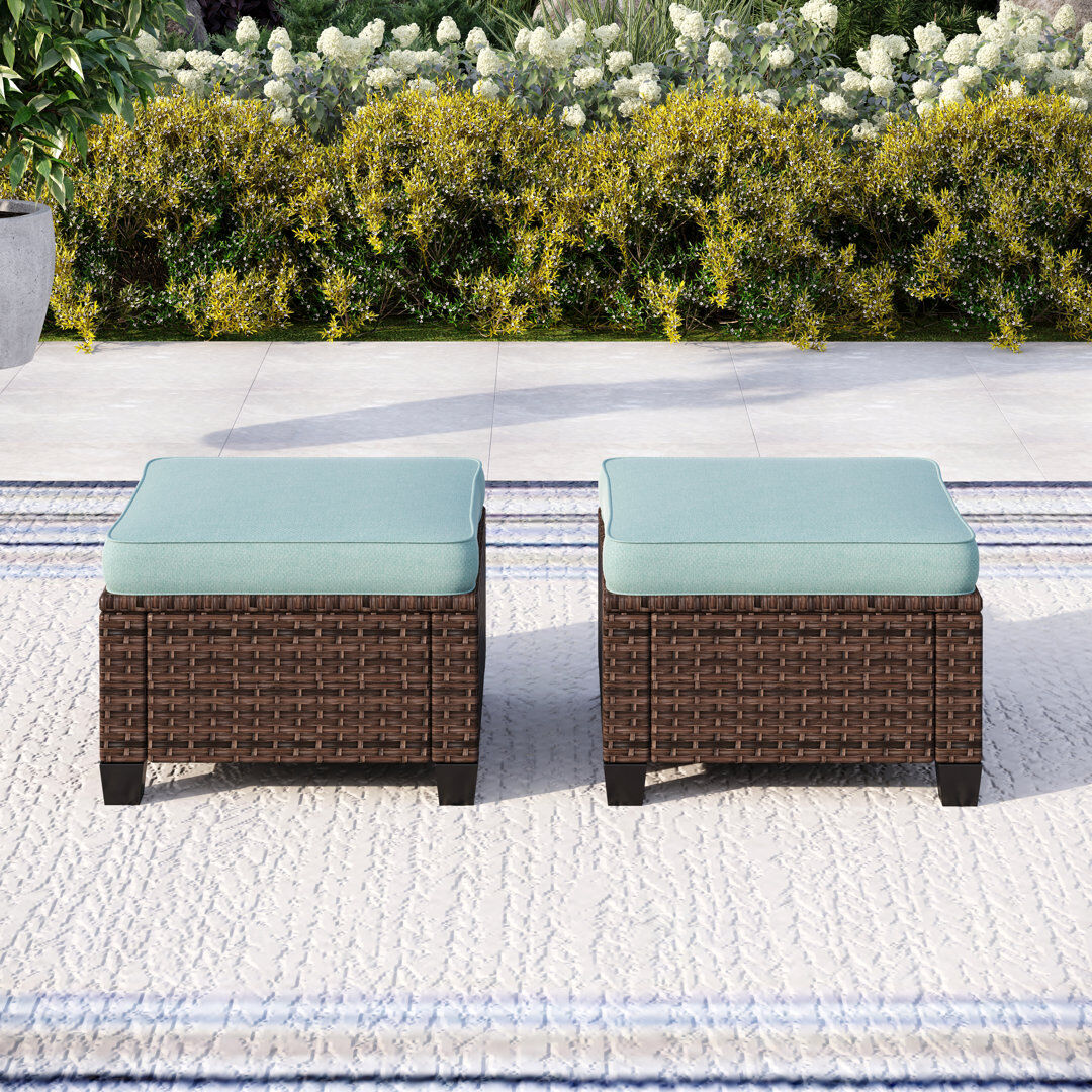 Blue Elephant Upholstered Outdoor Ottoman Blue 45cm H X 55.1cm W X 55.1cm D