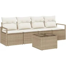 vidaXL 5-teiliges Garten Sofa Set mit Kissen Beige Poly Rattan