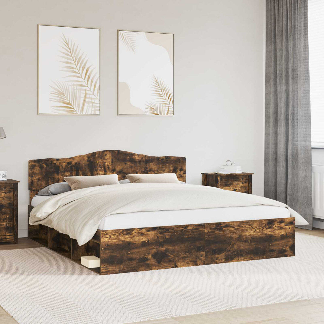 17 Stories Solid Wood Bed Frame Smoked Oak Super King (200 x 200 cm)