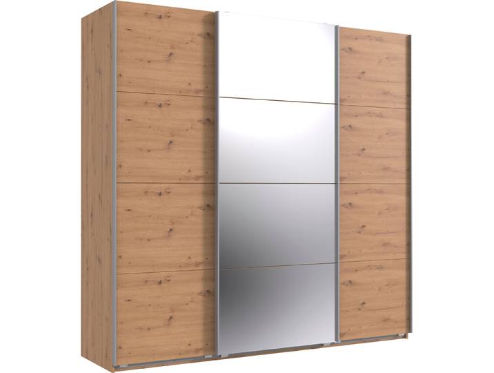 Schwebetürenschrank, Spanplatte, Braun, 225×236×64 cm, Mit Spiegel, 3 Türen & 2 Stoffboxen, Wimex Norderstedt