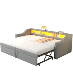 Ausziehbares Schlafsofa 90x190/180x190 mit Stauraum und USB-Anschluss – multifunktional, komfortabel und modern in Hellgrau