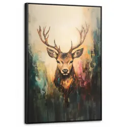 LEINWAND Bilder mit Rahmen - Hirsch - Gemalt - Geweih - Braun - 60x90